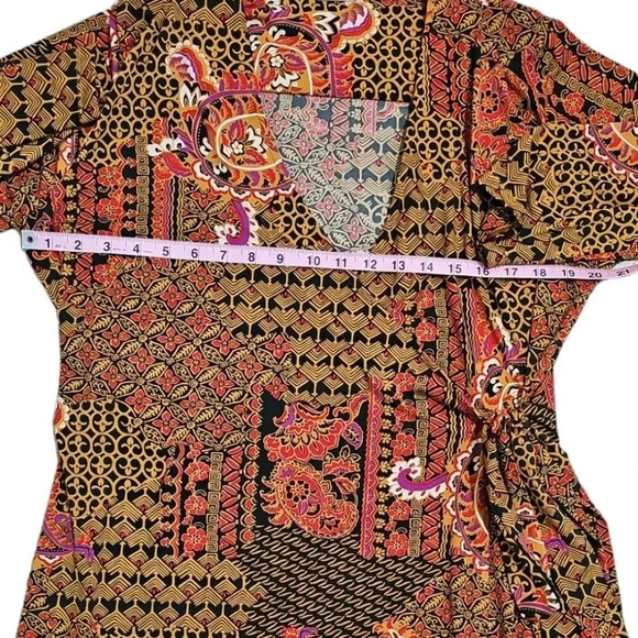 Liz Claiborne Petite L Boho Paisley Wrap Dress Retro Mod Fall Party Chic Elegant - Picture 7 of 8
